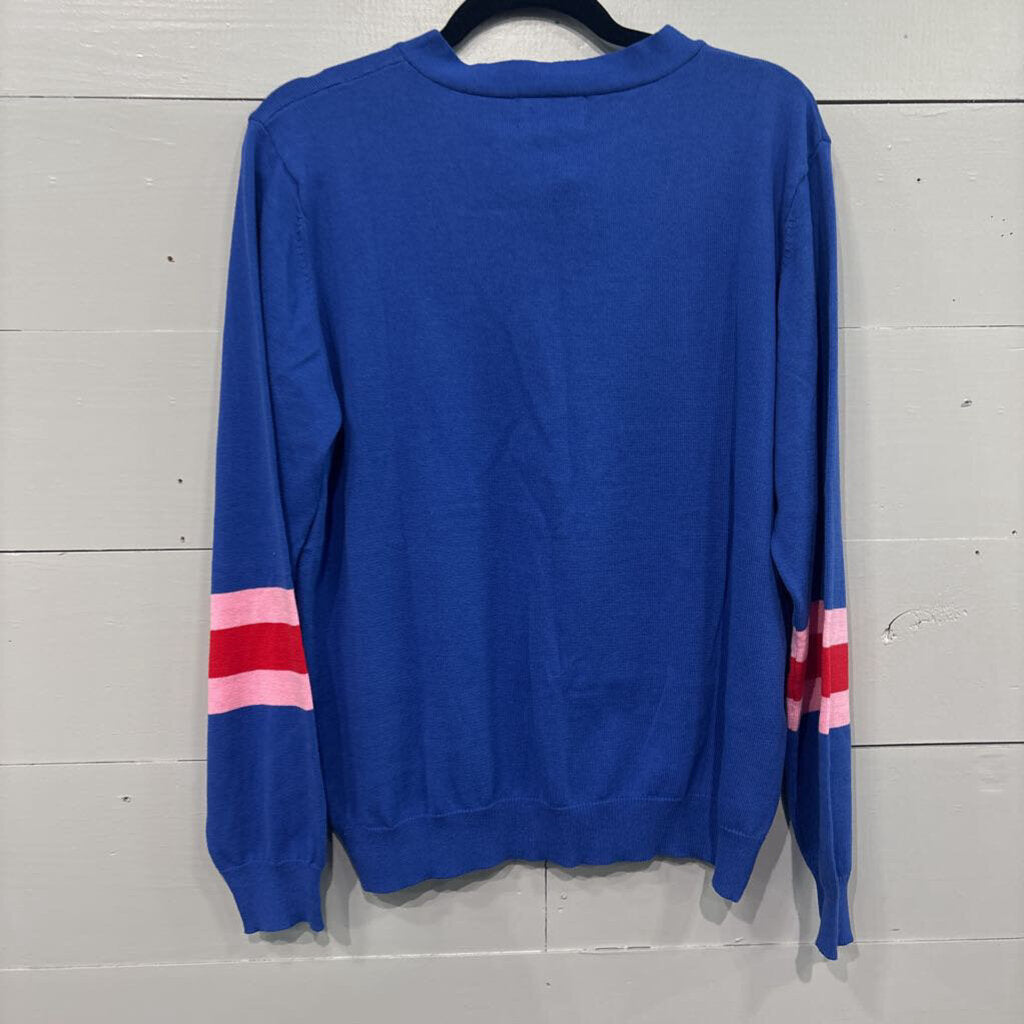 OXKNIT,NWT BUTTON SWEATER,BLUE/PINK,XL