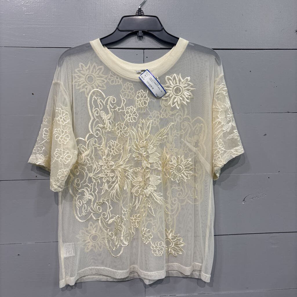 BOHME,CREAM SHEER FLORAL TOP,CREAM,L