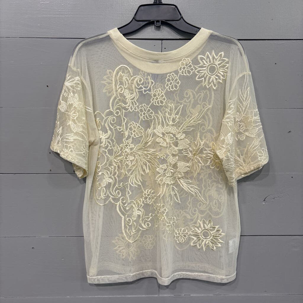 BOHME,CREAM SHEER FLORAL TOP,CREAM,L