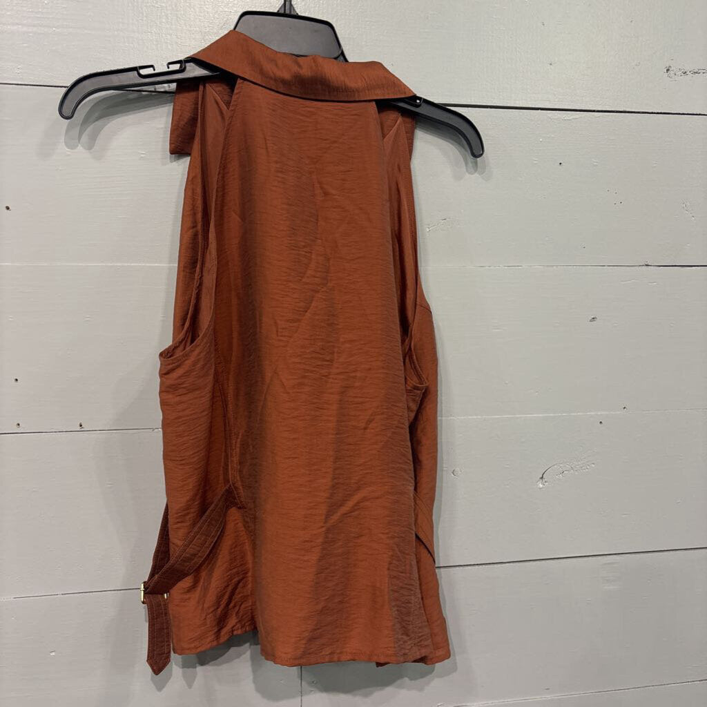 LOFT,NWT NO SLEEVE BUTTON TOP,BROWN,L