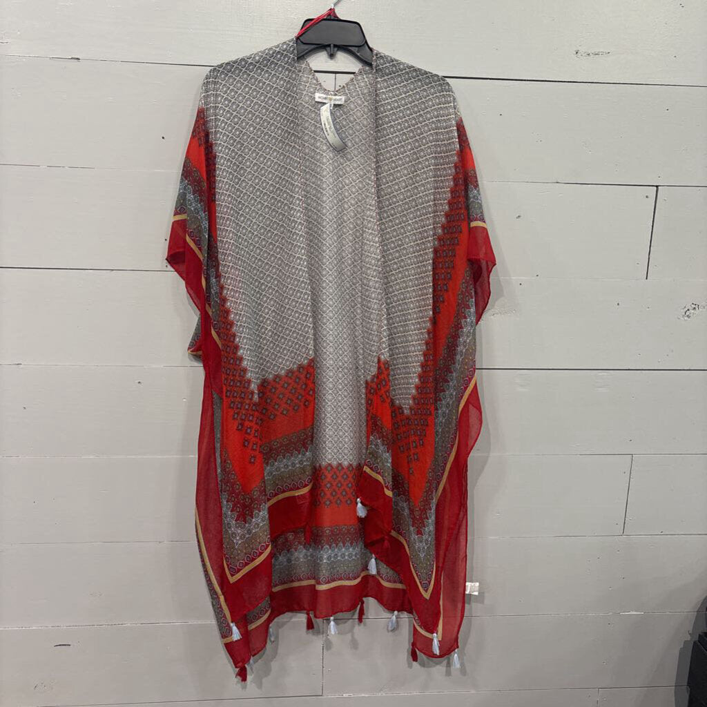 PATTERNED TASSLE KIMONO ,MULTI