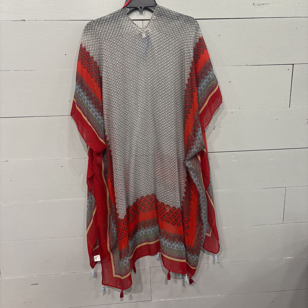 PATTERNED TASSLE KIMONO ,MULTI