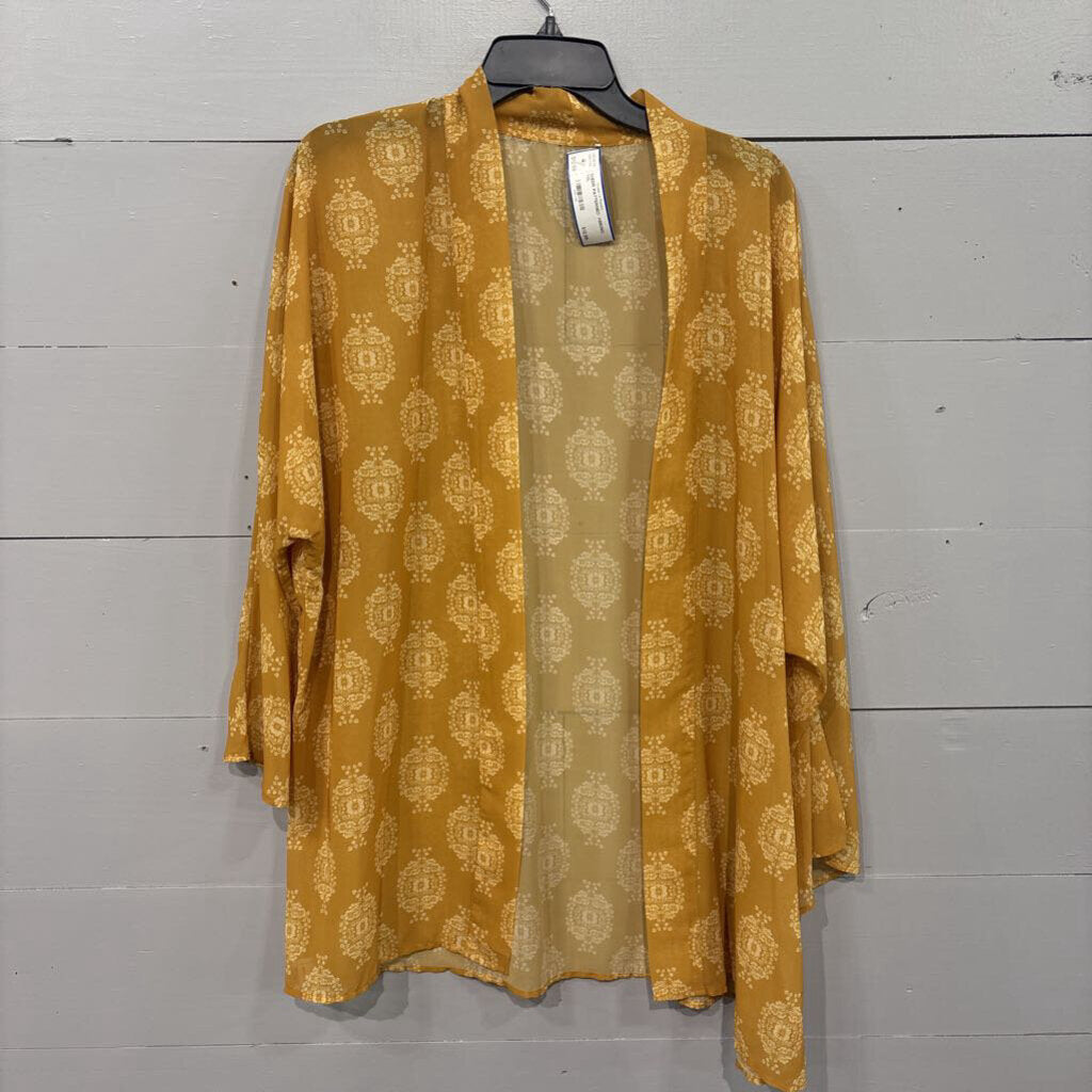 SHEER PATTERNED KIMONO ,YEL