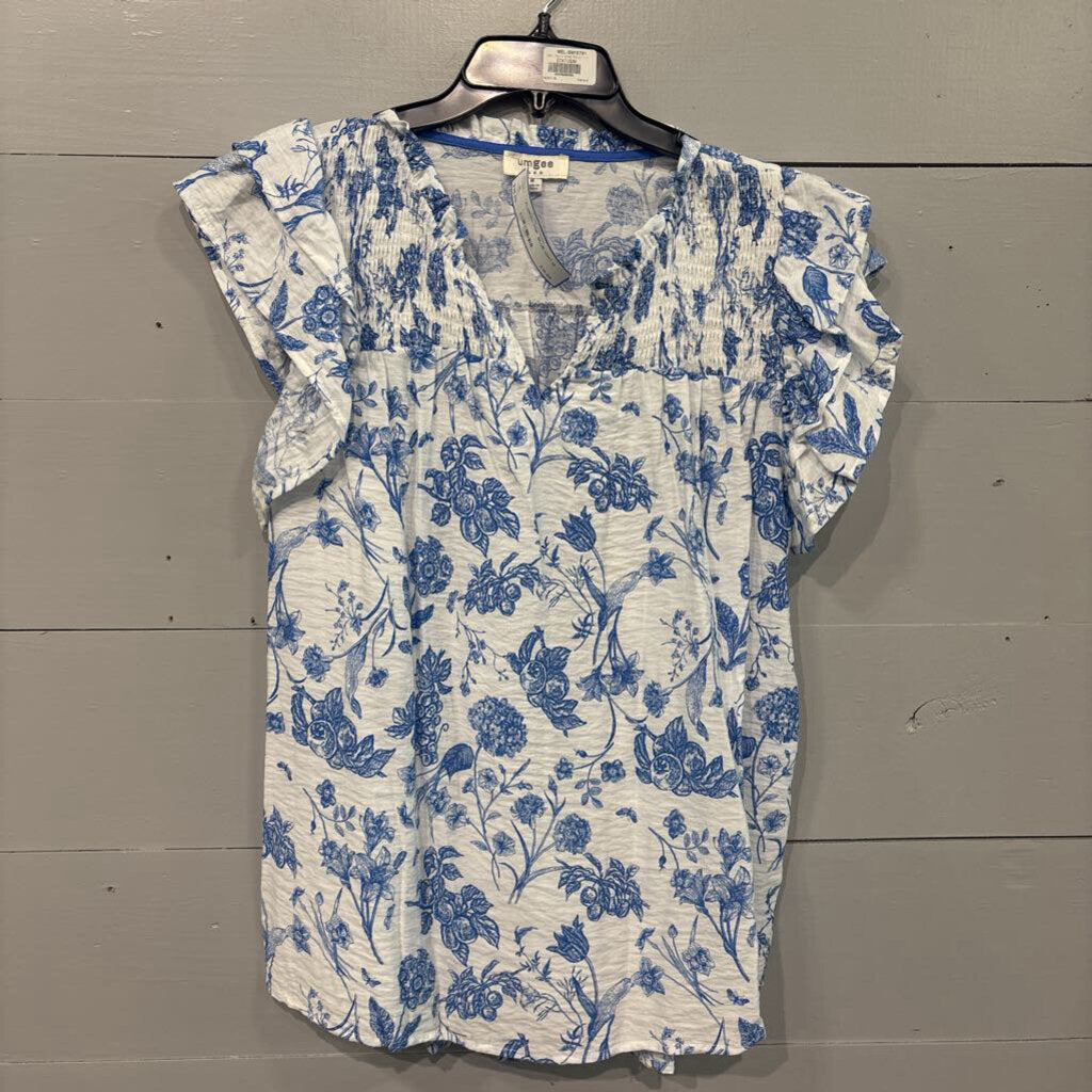UMGEE,FLORAL TOP ,BLUE WHT,M