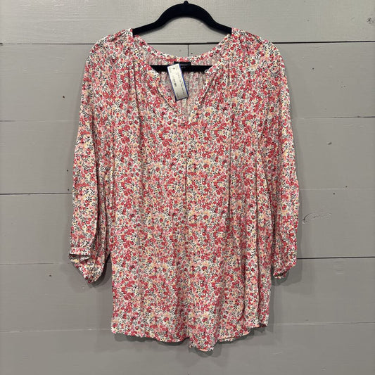 JONES&CO,FLORAL TOP ,PINK WHT BLK ,1X