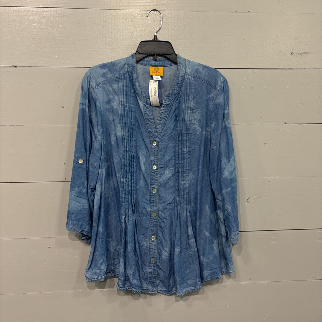 RUBY RD,SOFT DENIM QRT SLVETOP ,BLUE TAN WHT ,XL