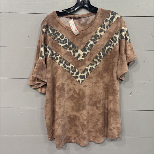 GLITZY GIRLZ,RUFFLE SLVE CHEVRON LEOPARD TOP ,MAUVE LEOPARD,XL
