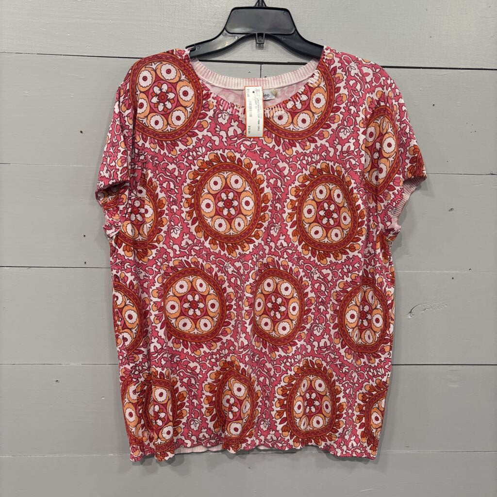 CALVEIN KLEIN,PATTERNED TOP ,PINK ORG WHT ,2X