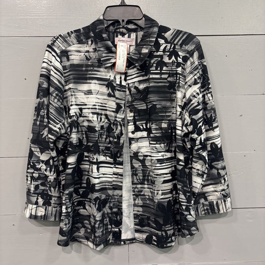 ALLISON DALEY,FLORAL BUTTONUP TOP ,BLK WHT,PL