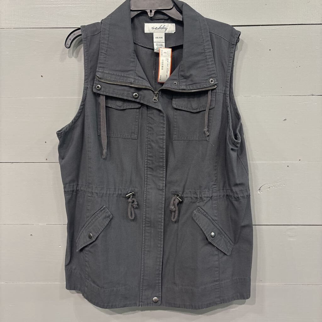 SEBBY,ZIPUP VEST JACKET ,GRY,XXL