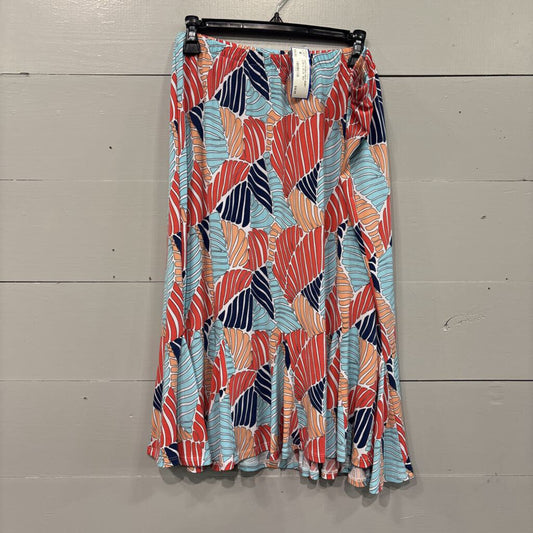 ALLISON DALEY,PATTERNED MAXI SKIRT ,CORAL BLUE ,18W