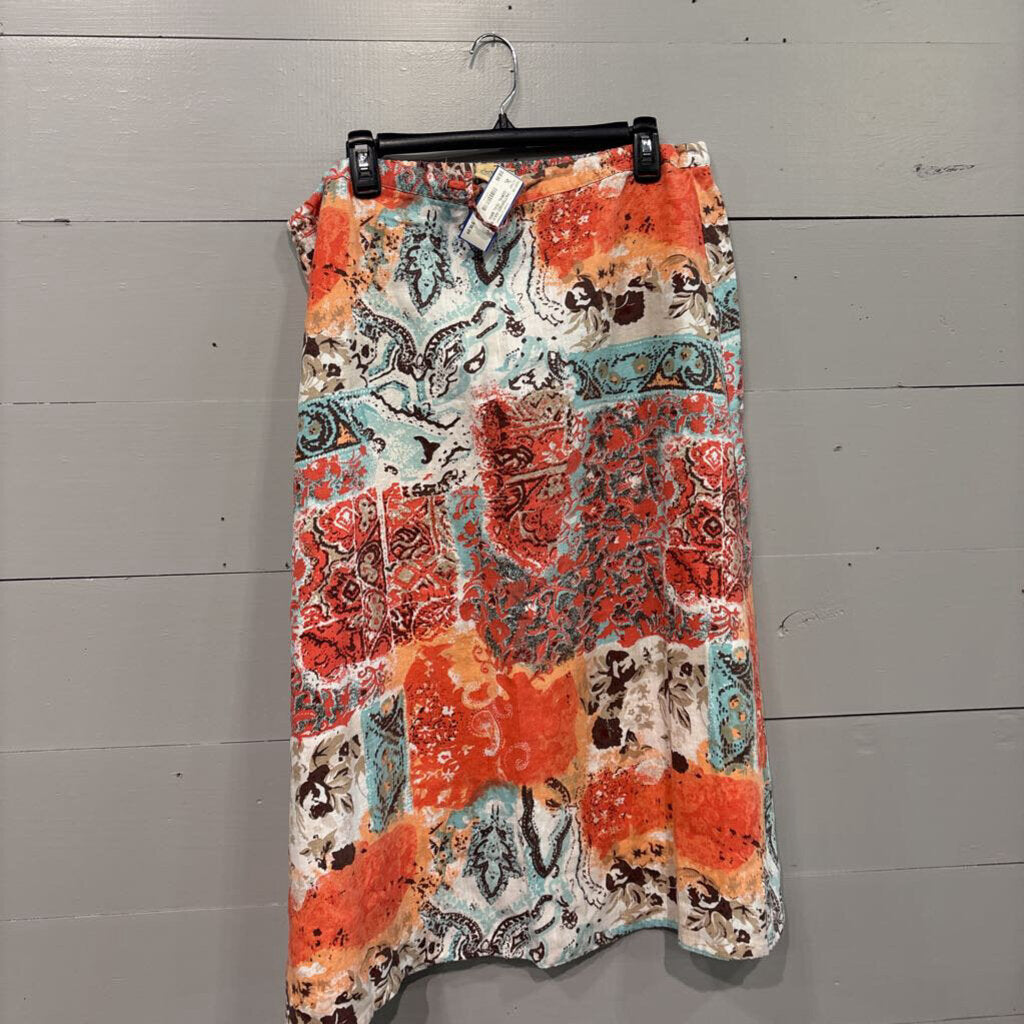 CHOICES,PATTERNED MAXI SKIRT ,CORAL TEAL BRN ,2X