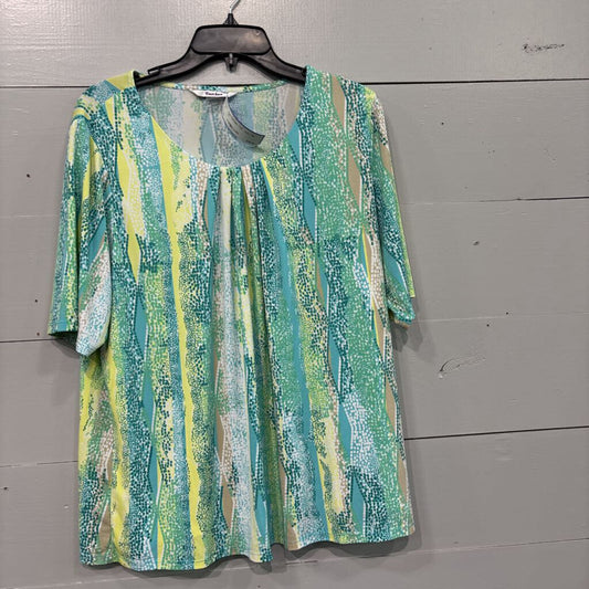 TAN JAY,PATTERNED TOP ,TEAL YEL ,XL