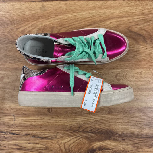 SHU SHOP,METALLIC TRENDY SNEAKER,PINK TEAL,8.5