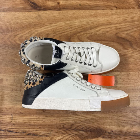 GIANNA BINI,TRENDY LEOPARD JEWELED SNEAKER,BLK WHT,8.5