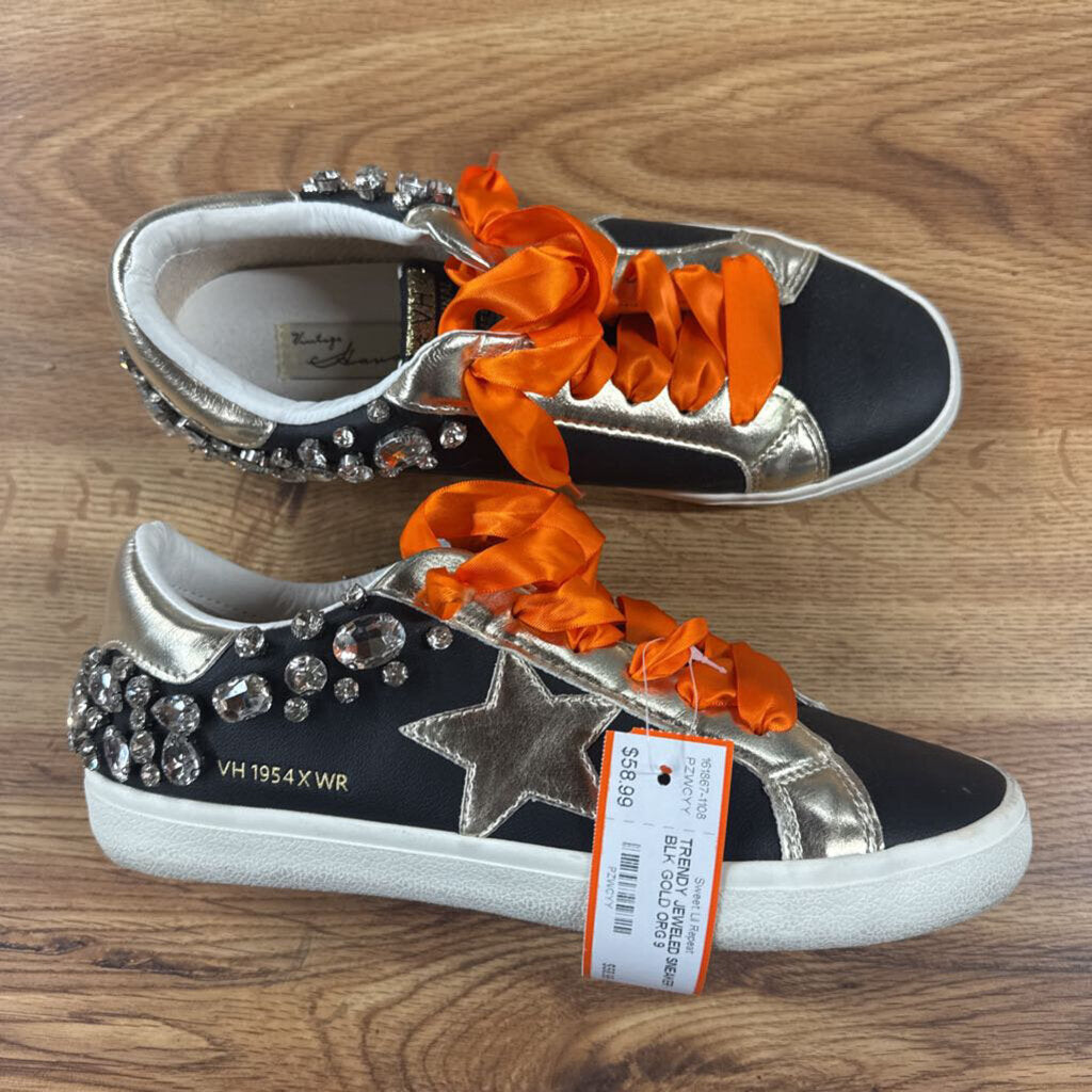 VINTAGE HAVANA,TRENDY JEWELED SNEAKER,BLK GOLD ORG,9