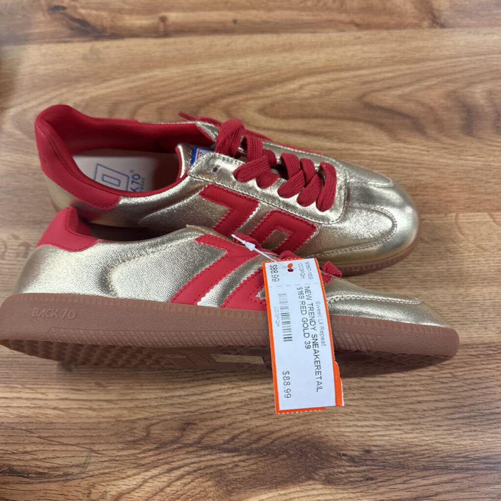 BACK 70,NEW TRENDY SNEAKERETAIL $169,RED GOLD,39