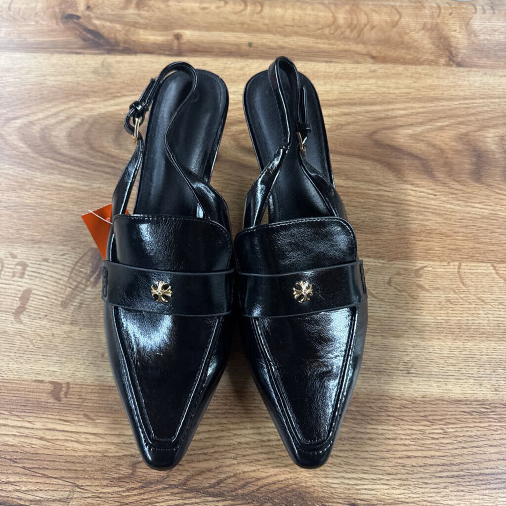 DUPE TORY BURCH,KITTEN HEEL , BLK GOLD,9