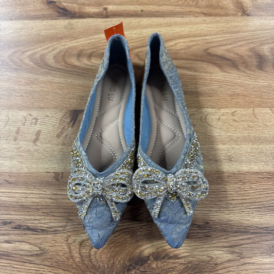 BOW BALLET FLAT ,BLUE GOLD,9