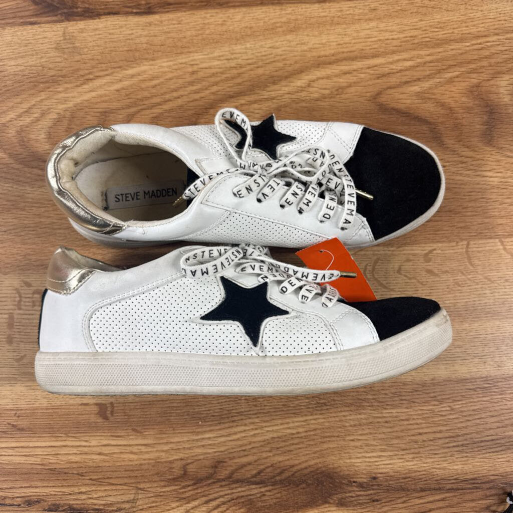 STEVE MADDEN,TRENDY STAR SNEAKER,BLK WHT,9