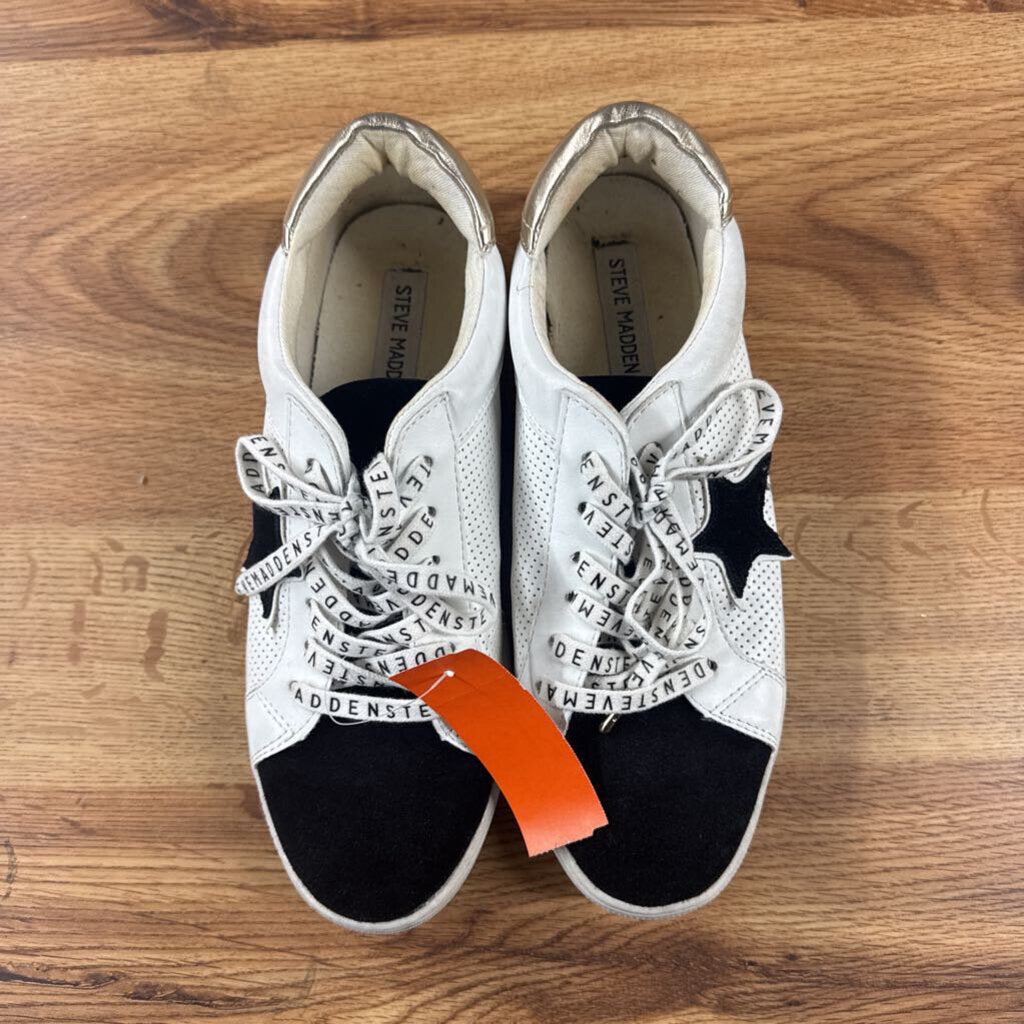 STEVE MADDEN,TRENDY STAR SNEAKER,BLK WHT,9