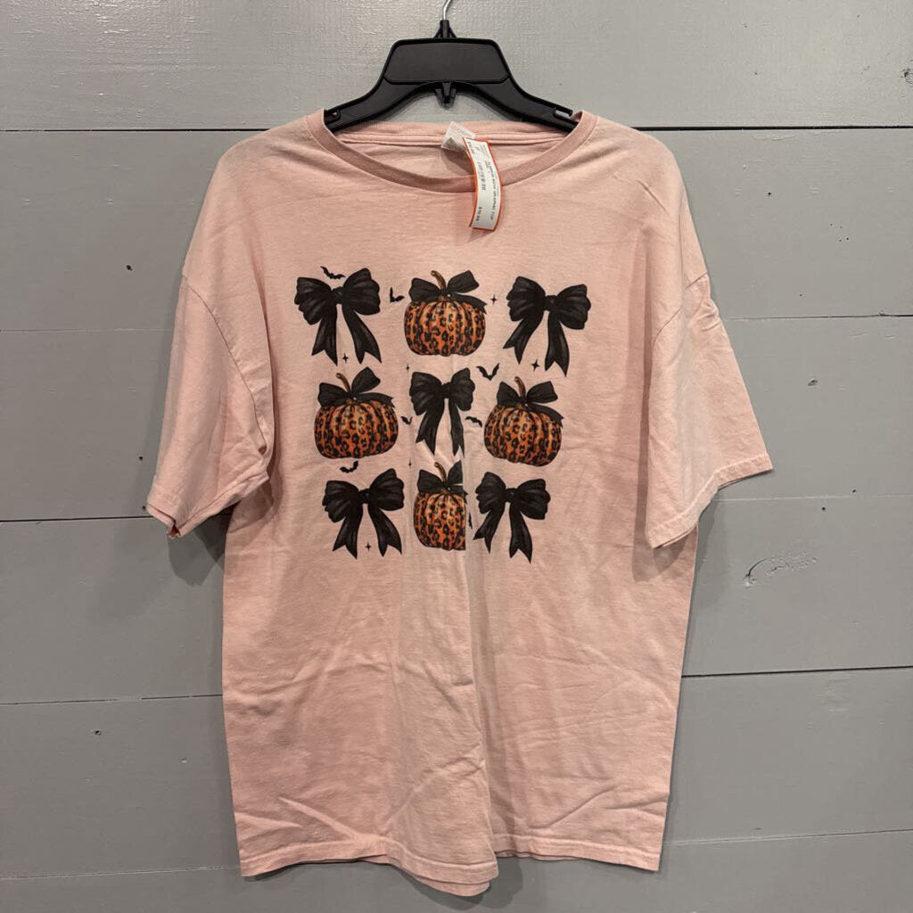 PUMPKIN BOW GRAPHIC TOP ,PINK ,L