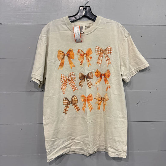 COMFORT COLORS,BOW GRAPHIC TOP ,IVORY ORG,M
