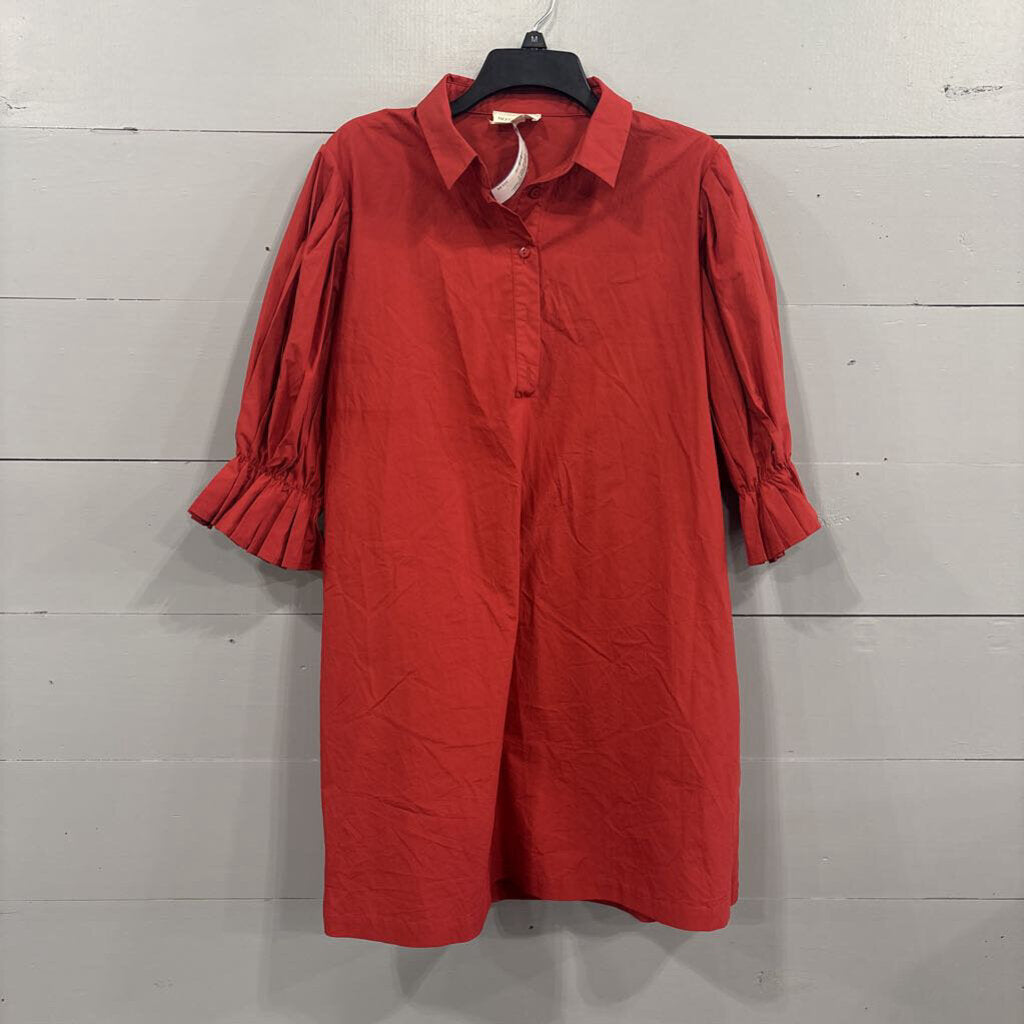 BEFORE YOU WITH LOVE,BASIC DRESS W/ PUFFY SLEEVES,RED,M