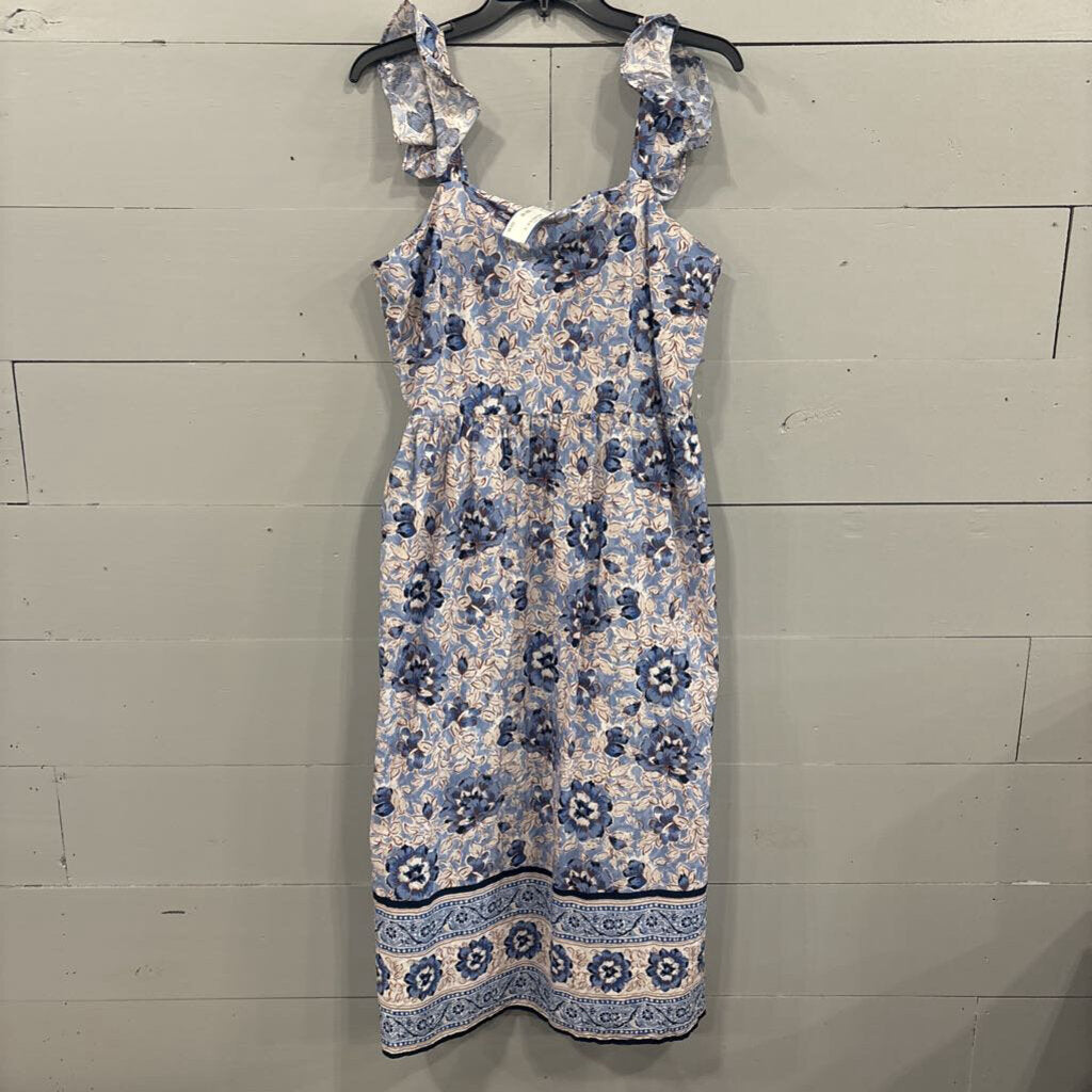 ANN KLEIN,FLORAL DRESS,BLUE ,10
