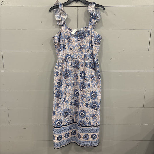 ANN KLEIN,FLORAL DRESS,BLUE ,10