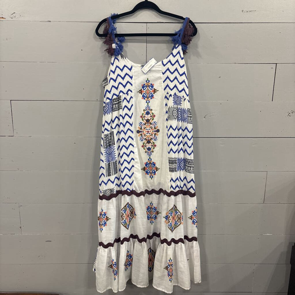 SEE AND BE SEEN,RUFFELED MAXI ,BLUE ,L