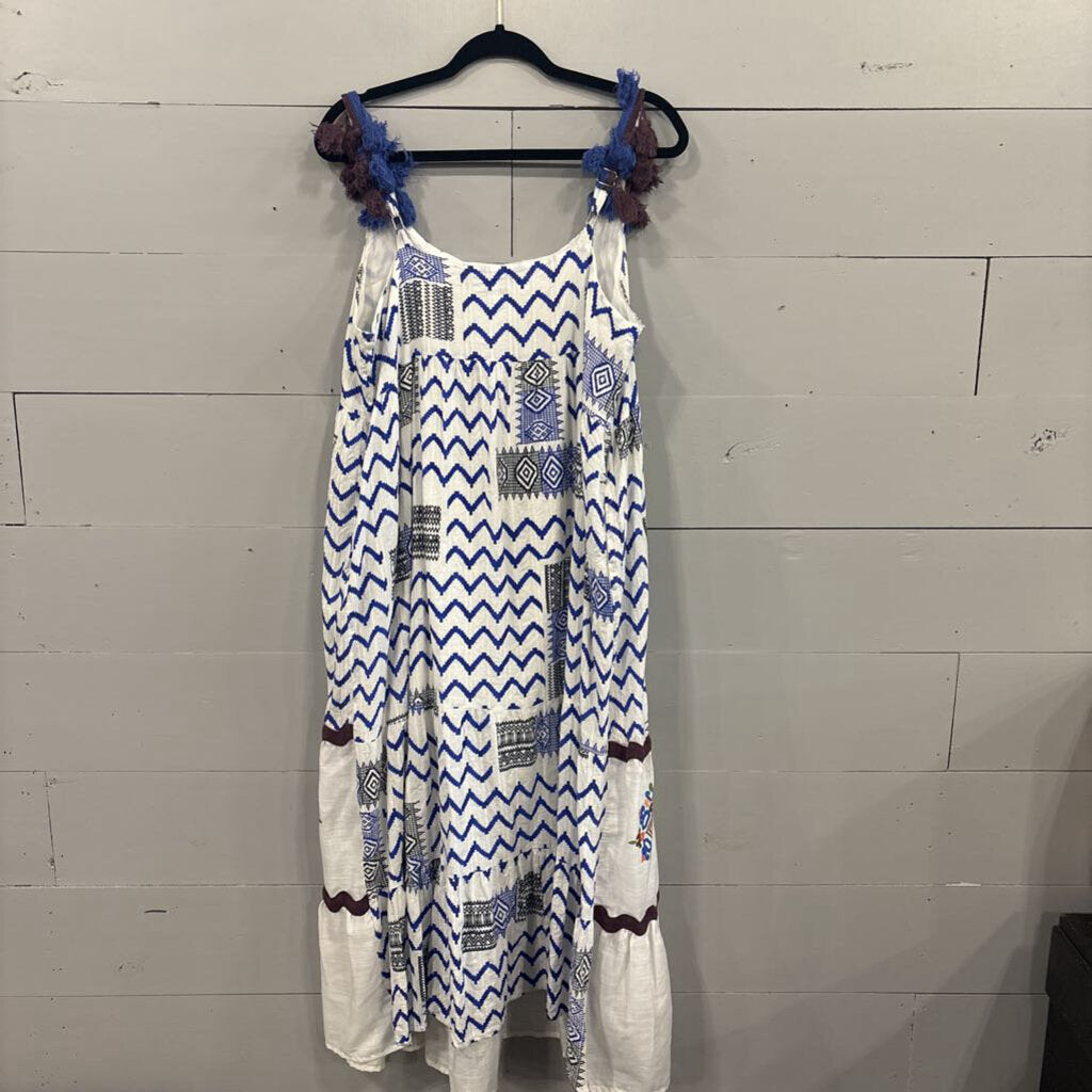 SEE AND BE SEEN,RUFFELED MAXI ,BLUE ,L