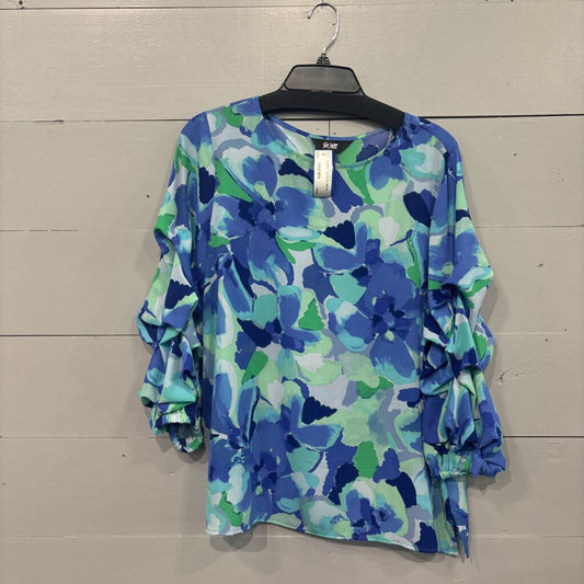 SLIM FACTOR,FLORAL TOP,BLUE GRN,M