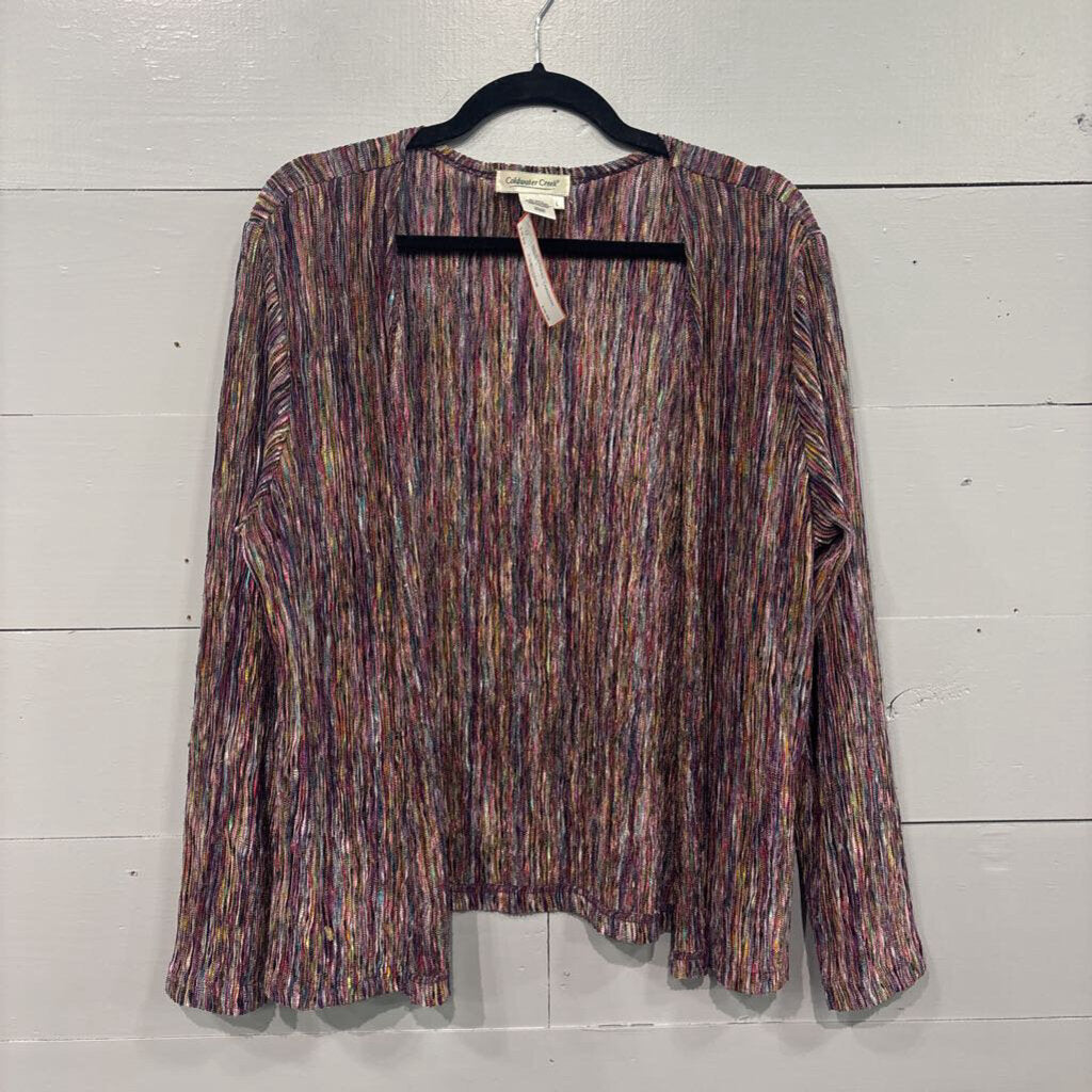 COLDWATER CREEK,MULTI STRIPED CARDIGAN,MULTI ,L