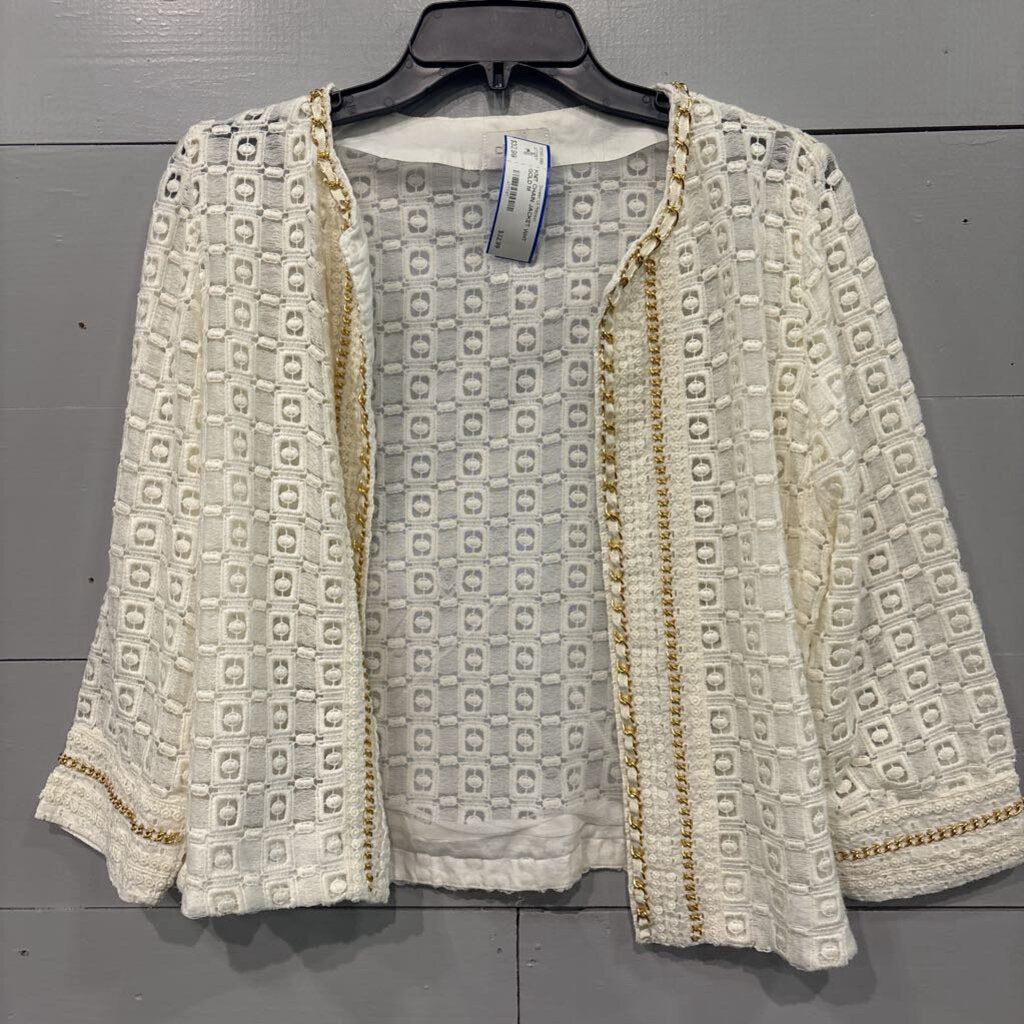 CHICO'S,KNIT CHAIN JACKET,WHT GOLD,M