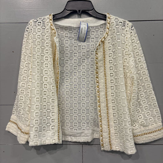 CHICO'S,KNIT CHAIN JACKET,WHT GOLD,M