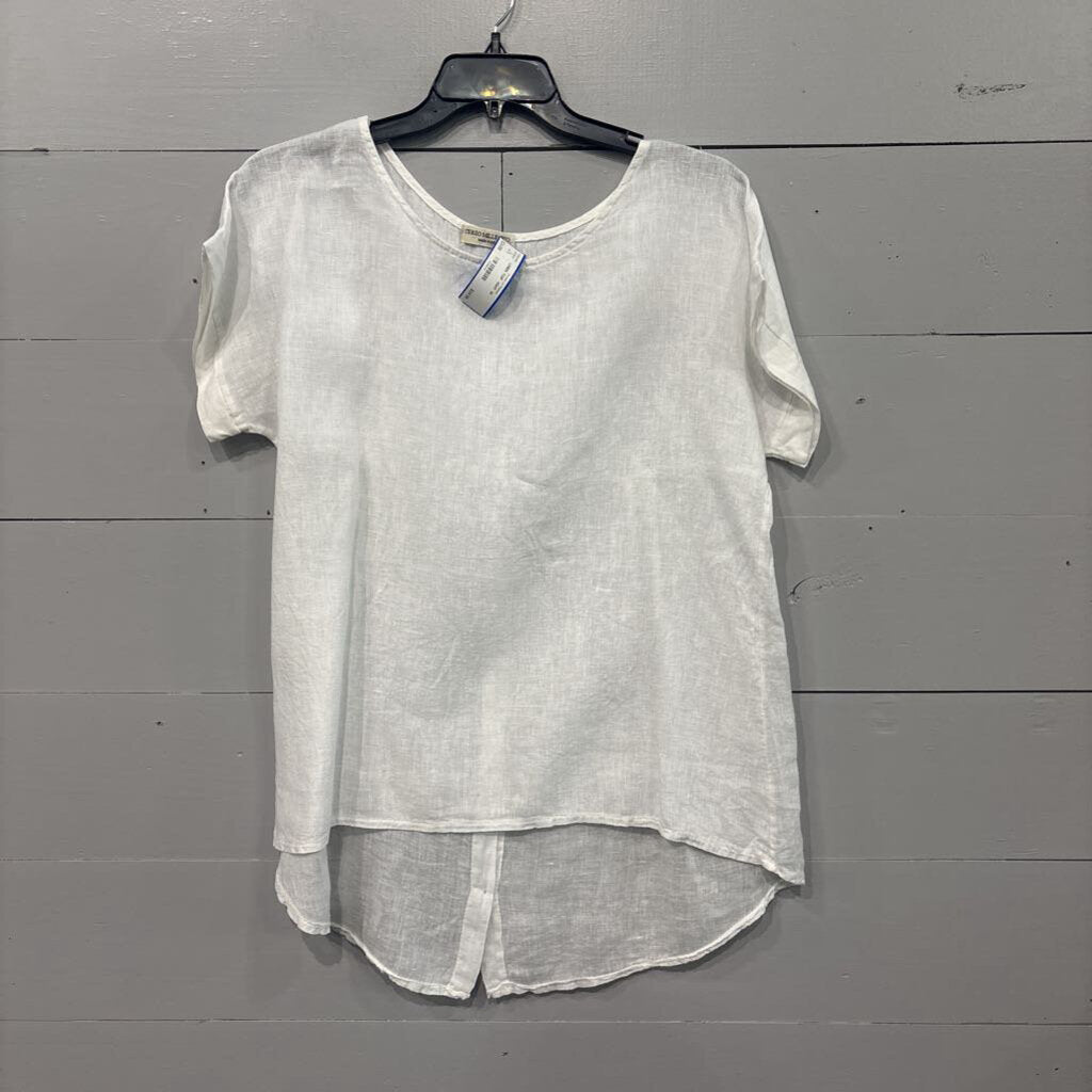TERZO MILLENNIO,LINEN TOP ,WHT ,M