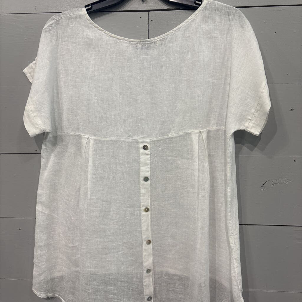TERZO MILLENNIO,LINEN TOP ,WHT ,M