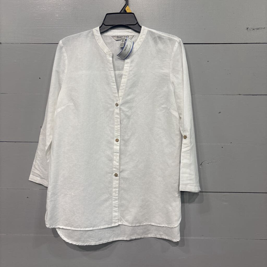 ELLEN TRACY,LINEN BUTTONUP TOP ,WHT ,M
