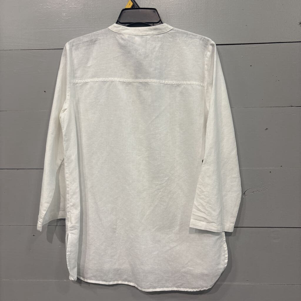 ELLEN TRACY,LINEN BUTTONUP TOP ,WHT ,M