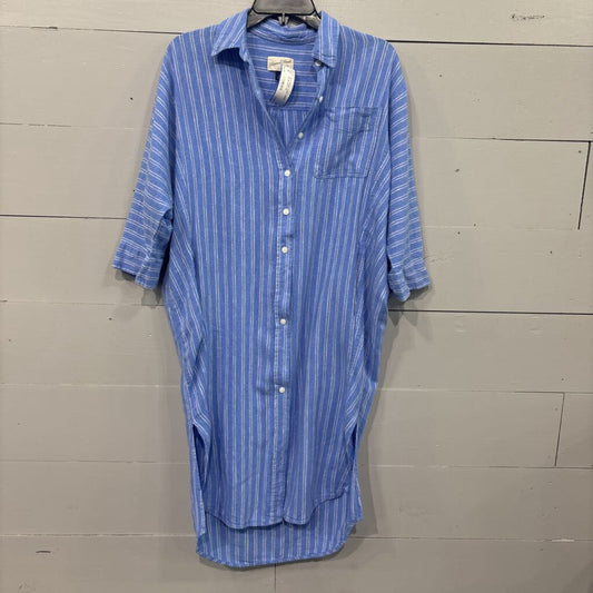 Universal thread, BUTTONUP TUNIC DRESS,BLUE WHT,XS