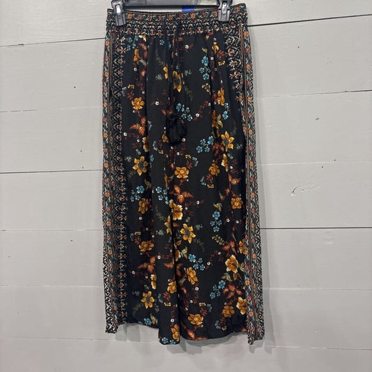 ZARA,PATTERNED FLOWY PANT ,BLK MULTI,S