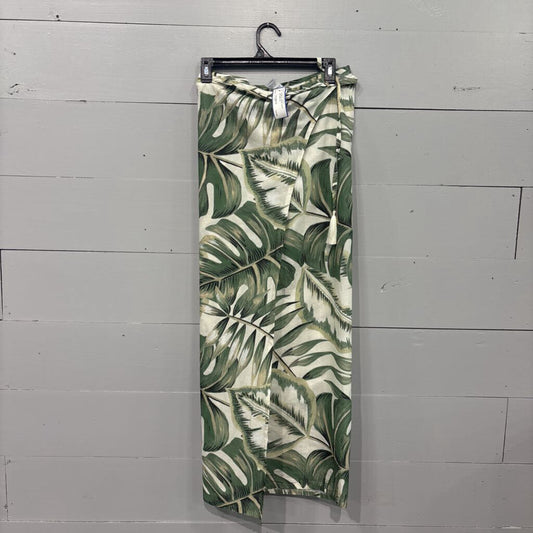 TROPICAL WRAP SKIRT ,WHT GRN,OS