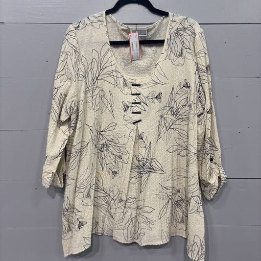 JM COLLECTIONS,PATTERNED TOP ,IVORY BLK ,XL