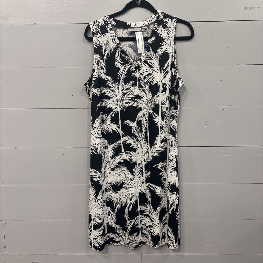 TROPICAL DRESS,BLK WHT,L