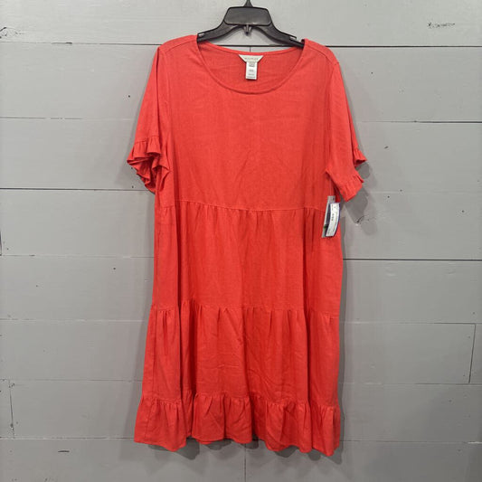 MULTIPLES,NWT RUFFLE DRESS,CORAL ,L