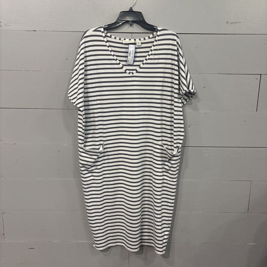 KATE LANDRY,STRIPE MAXI DRESS,GRY WHT ,S/M