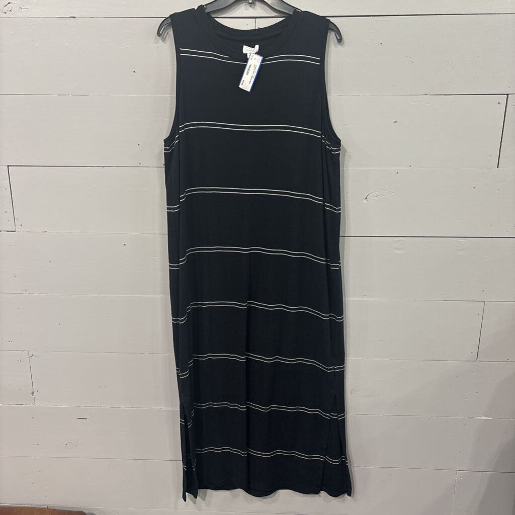 MUDPIE,STRIPE MAXI DRESS,BLK WHT ,L