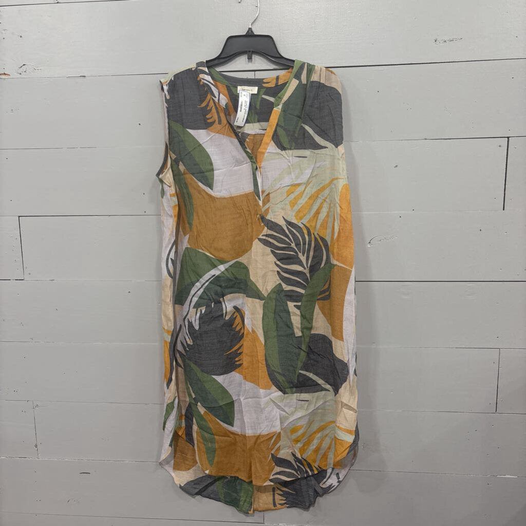 TAMARA H,TROPICAL DRESS COVERUP ,GRN YEL ,1X
