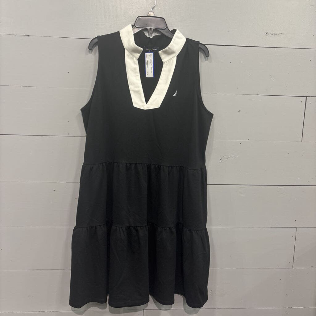 NAUTICA,VECK RUFFLE DRESS,BLK WHT,XL